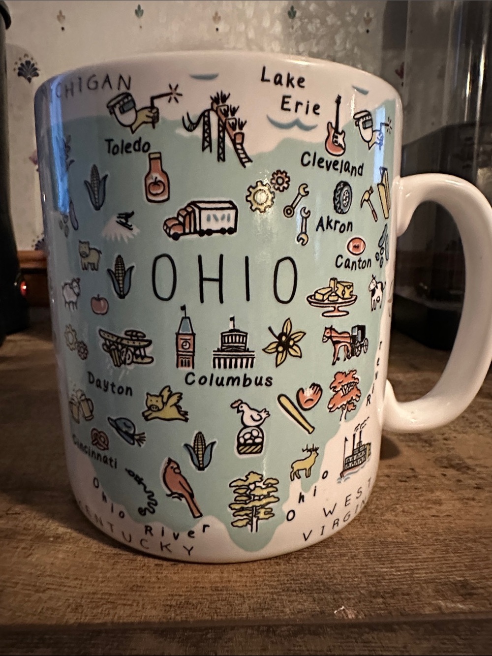 Ohio State Map Ceramic Mug - Light Green Accent